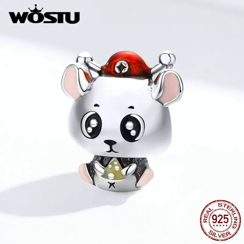 WOSTU, 925 пробы, серебро, милая мышь, богатство, бусы, удача, шарм, подходит для оригинального браслета, кулон, год, Прекрасные Ювелирные изделия, подарок CTC113
