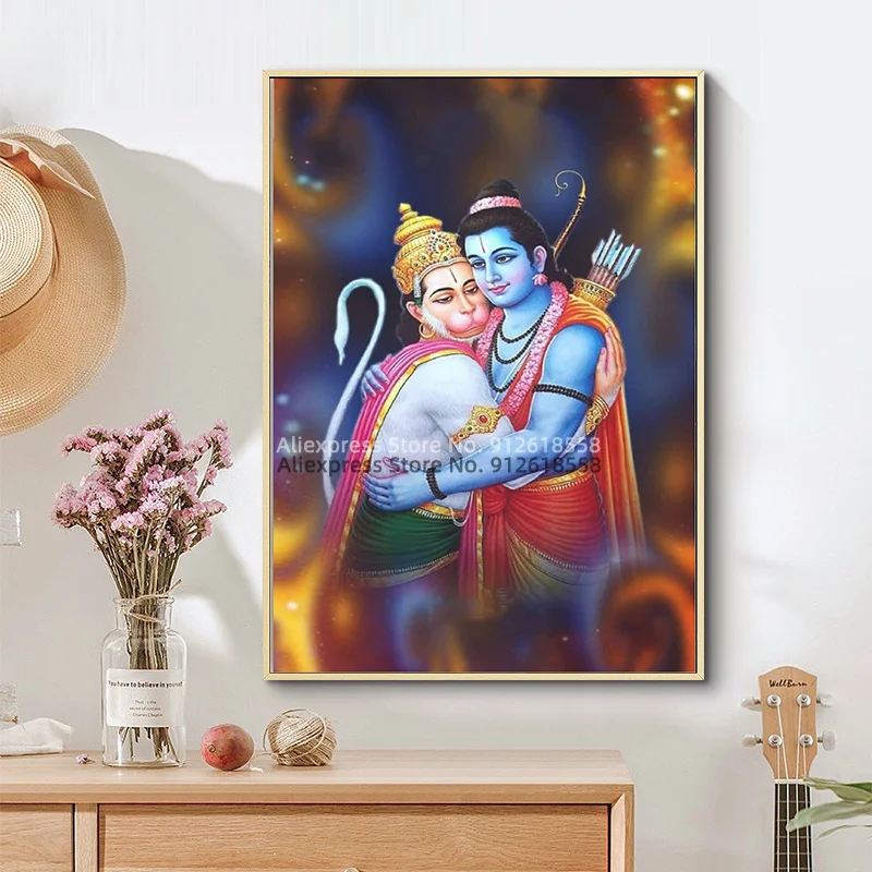 Постер хиндусской секты Hanuman и Shiva постер на холсте настенный художественный