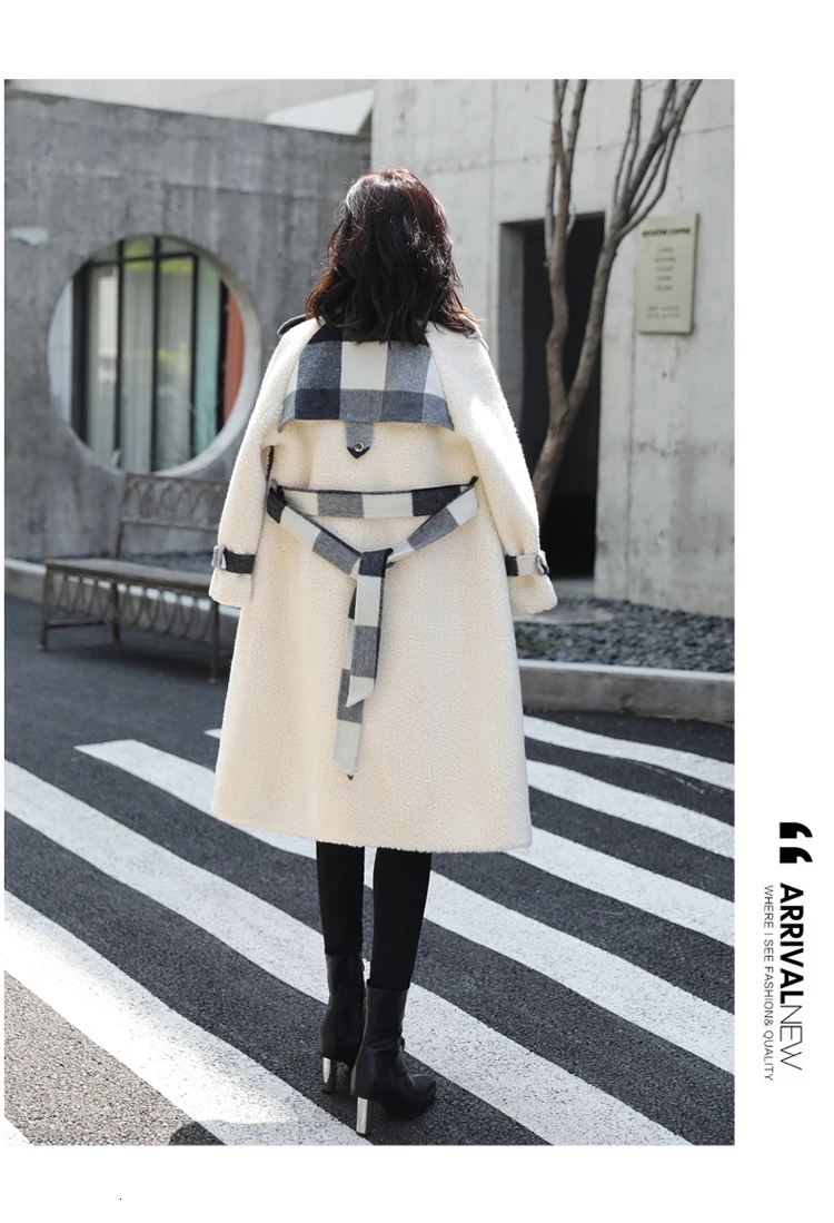 [EWQ] осенне-зимняя новая шерстяная куртка с длинными рукавами в Корейском стиле длинное бархатное клетчатое теплое пальто с мехом, QL494
