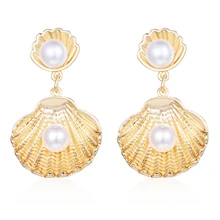 Oorbellen Kwastje Oorbellen Oceaan Stijl Bruid Bruiloft Oorbel Sieraden Barokke Pearl Drop Womem Verklaring Boho 2019 Nieuwe Metalen(China)