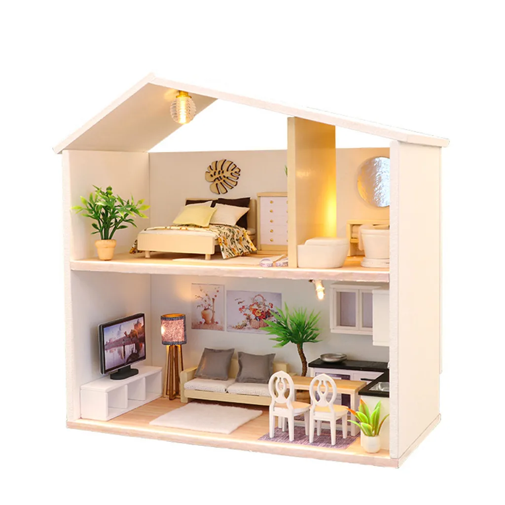 3D деревянные DIY Миниатюрный Кукольный домик свет время украшения творческие ремесла подарки мини Собранный дом деревянный подарок на день рождения игрушка 813