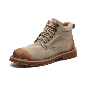 

England style mens luxury fashion outdoor desert boots genuine leather tooling shoes platform cowboy ankle boot lace-up bota man