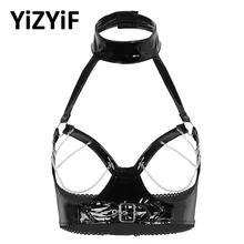 Женское нижнее белье, бюстгальтер, топ, бикини, сексуальные топы, с эффектом мокрого вида, из искусственной кожи, на шее, с вырезом, с вырезом, с металлической цепочкой, с кисточками, бюстгальтер, топы