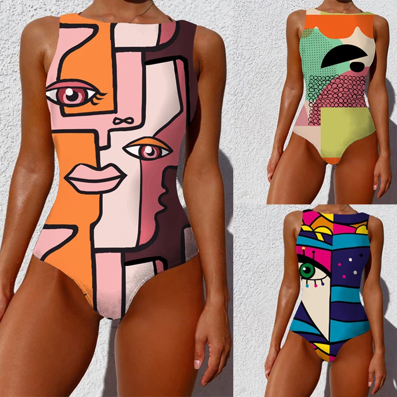 Bañador De algodón para Mujer, ropa De playa, traje De baño con imágenes De dibujos animados para vacaciones, verano, 2021