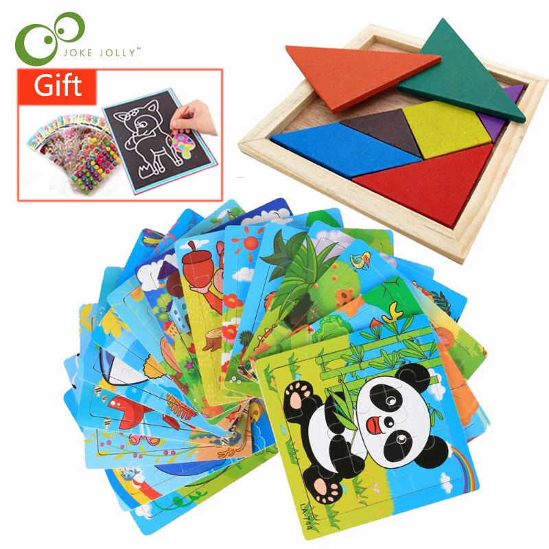 2 шт./компл. Tangram деревянные головоломки детские развивающие игрушки для дети мультфильм Животные 3D головоломки LXX