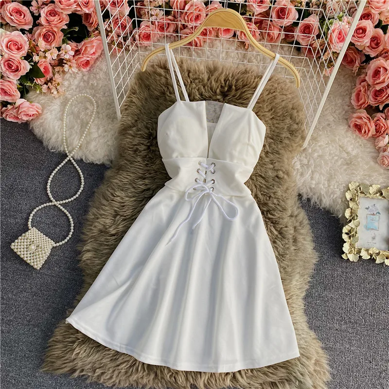 Summer New Sexy Backless Strapless Women Dress Fashion V-Neck A-Line Spaghetti Strap Mini Dresses Female Solid Color Club Wear sweater dress