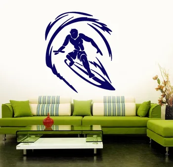 

Decal Surfing Surfer Wave Ocean Beach Decor Wall Vinyl Plane Sticker for Furniture Window Pattern Single-piece Package Modern
