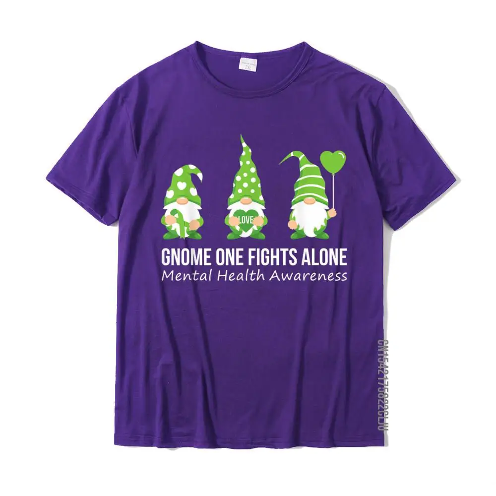 Custom Adult Prevailing Geek T Shirt O-Neck Summer Fall 100% Cotton Top T-shirts Custom Short Sleeve Tshirts Free Shipping Gnome One Fights Alone Mental Health Awareness Green Ribbon T-Shirt__33192 purple