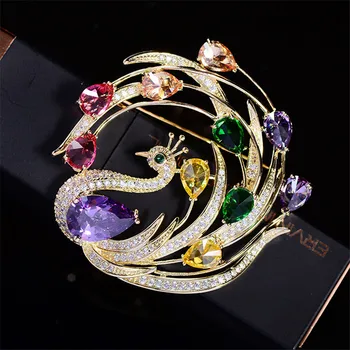 

Vintage Phoenix Rhinestone Brooch Pin Beautiful Colored Crystal Brooches for Women Christmas Pins Broche Gift accesorios mujer