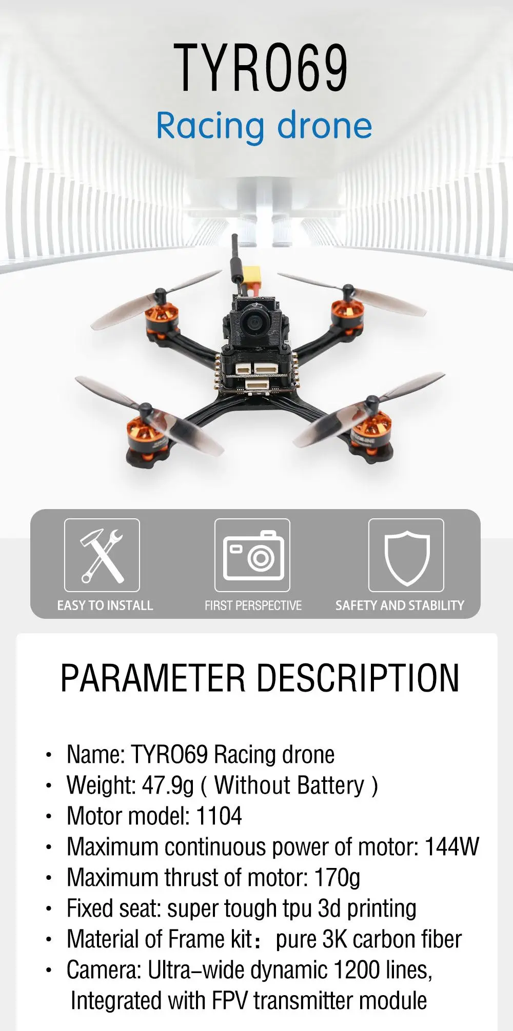 Eachine Tyro69 105 мм F4 OSD 2,5 дюйма 2-3S DIY FPV гоночный Дрон PNP w/Caddx Beetle V2 1200TVL камера 2-Лопастной пропеллер