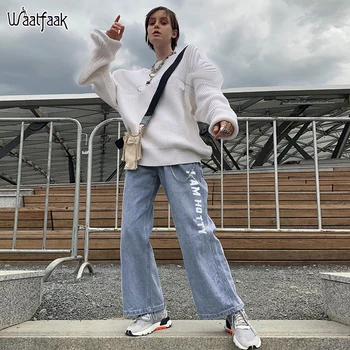 

Waatfaak Blue High Waist Jeans Women Wide Leg Baggy Jeans High Street Straight Pants Pocket Denim Korean Jeans Ladies Vintage