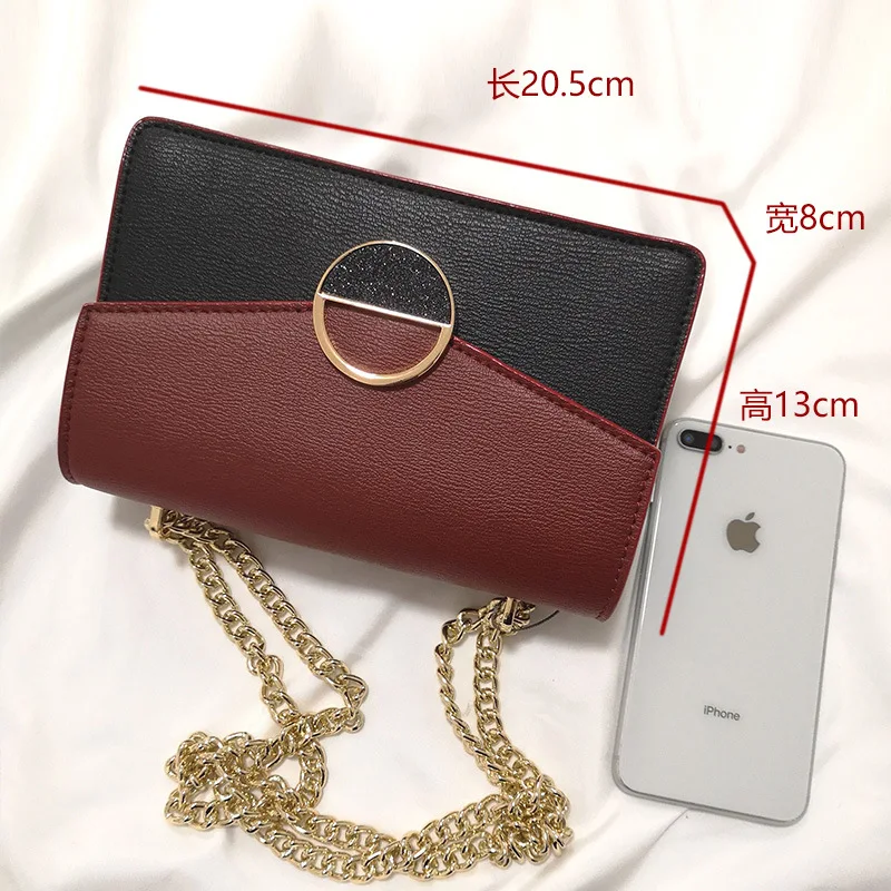 

2019 New Style Mixed Colors Lock Bag Gemstone Shoulder Metal round Ornament Chain Square Sling Bag WOMEN'S Bag Fashion