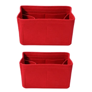 

2pcs Home Storage Bag Felt Insert Bag Makeup Organizer Inner Purse Portable Cosmetic Bags Storage Red - S & M