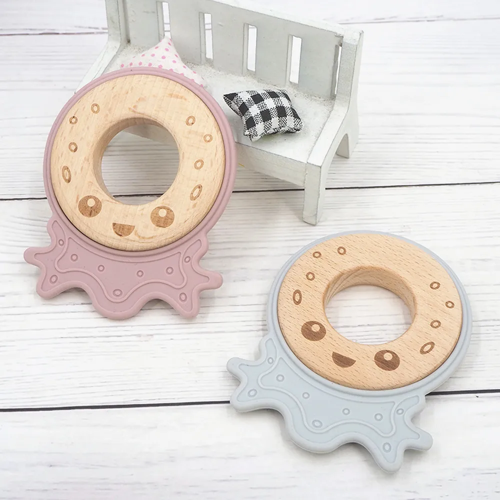 

Chenkai 10PCS Octopus Dog Dinosaur Silicone Wooden Teether Baby Animal Teething For DIY Infant Nursing Chewing Pacifier Chains