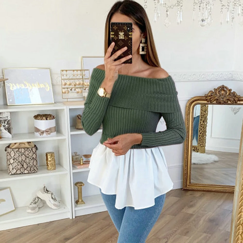 Casual Sweater Women's Off Shoulder Knitted Sweatshirt Slouch Long Sleeve Pullover Sweaters Jumper Tops New