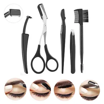 

5Pcs Stainless Steel Eyebrow Tweezer Scissors Razor Trimmer Shaver Grooming Removal Makeup Tool Kit