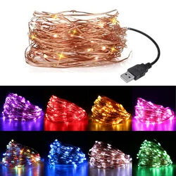 Guirlande lumineuse LED étanche en fil de cuivre, 2/5/10/20M, USB, décoration pour fête de noël, mariage, arbre de noël 