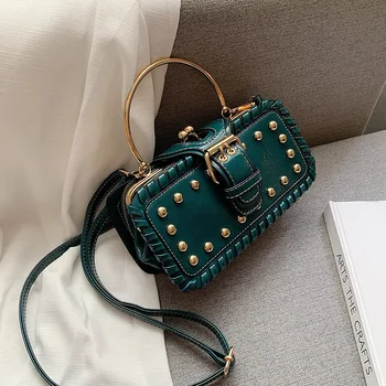 

XUNJIDA 2020 NEW Women Bag Fashion Handbag Rivet Shoulder Bag Women Messenger Bag Summer Retro Small Square Bag Multi-layer