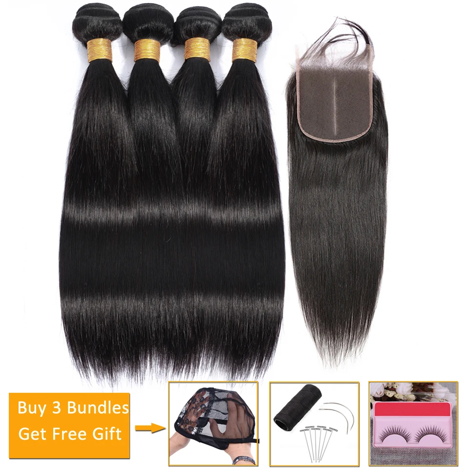 

straight hair 4 bundles with closure Brazilian hair weave bundles and closure Peruvian human hair bundles with closure non-remy