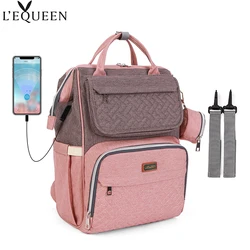 LEQUEEN Designer USB Baby Diaper Bag Large Capacity Mom Diaper Backpack Multi-function Travel Stroller Bag Free 1 Pair of Hooks