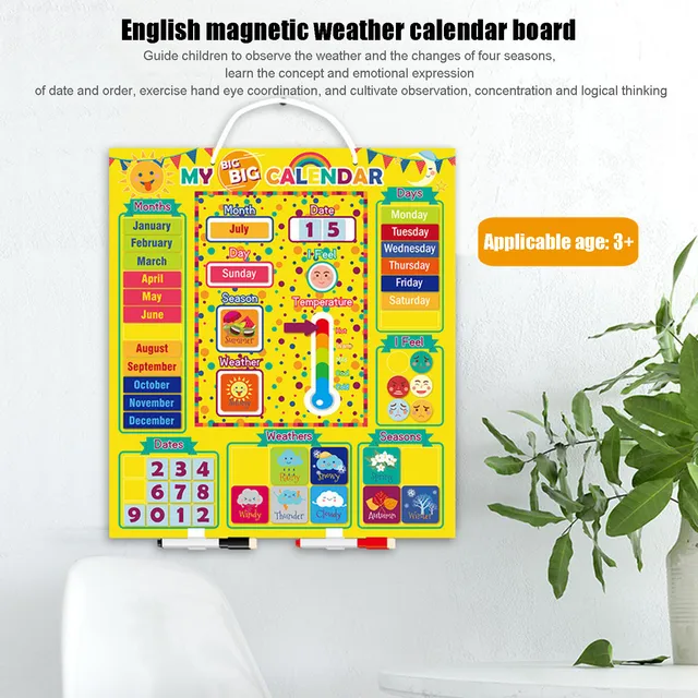 Kids English Magnetic Weather Calendar Innovative First Calendar Toys For Children Early Education #HY 6