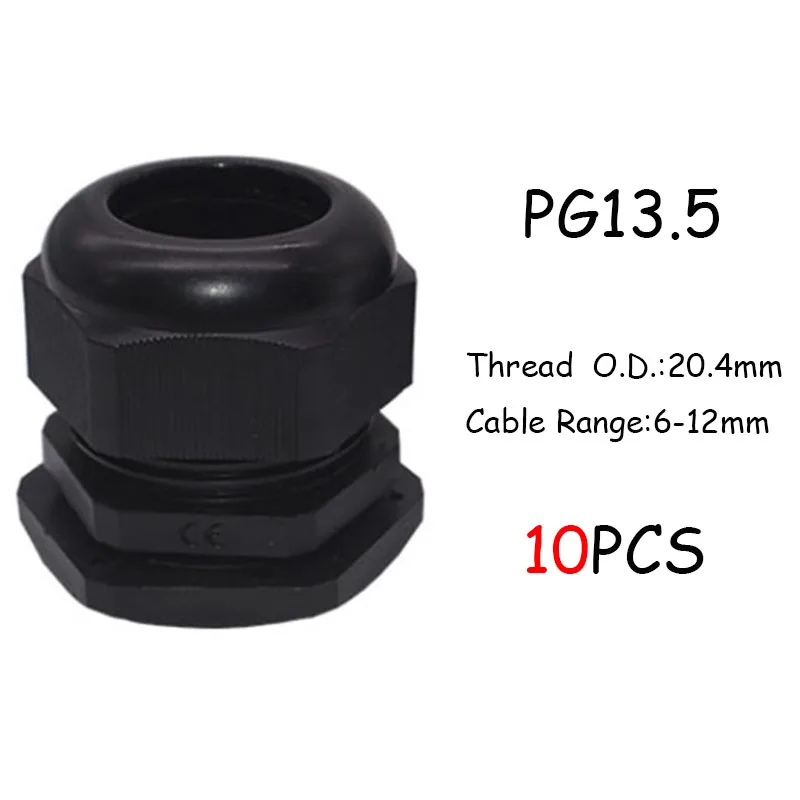 10 шт. IP68 PG7 для 3-6,5 мм PG9 PG11 PG13.5 PG16 PG19 провода кабель CE белый черный Водонепроницаемый Нейлон Пластик кабельный ввод Разъем - Цвет: PG13.5 Black