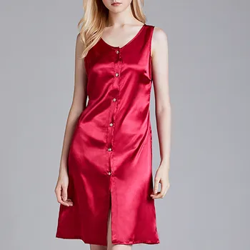 

Women Silk Sleepwear Sleeveless Bathrobe Solid Color Button Dressing Gown Sexy Nightwear Sexy Lingerie Sleepwear Szlafrok Badjas