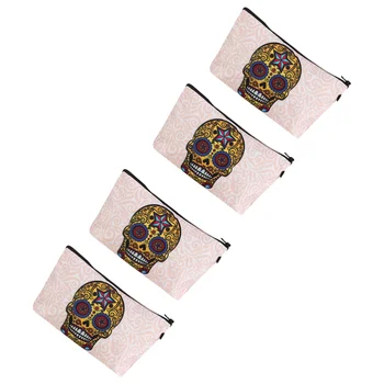 

4 pcs Toiletry Organizer Travel 3D Printed Skull Pattern Polyester Cosmetic Bags for Women