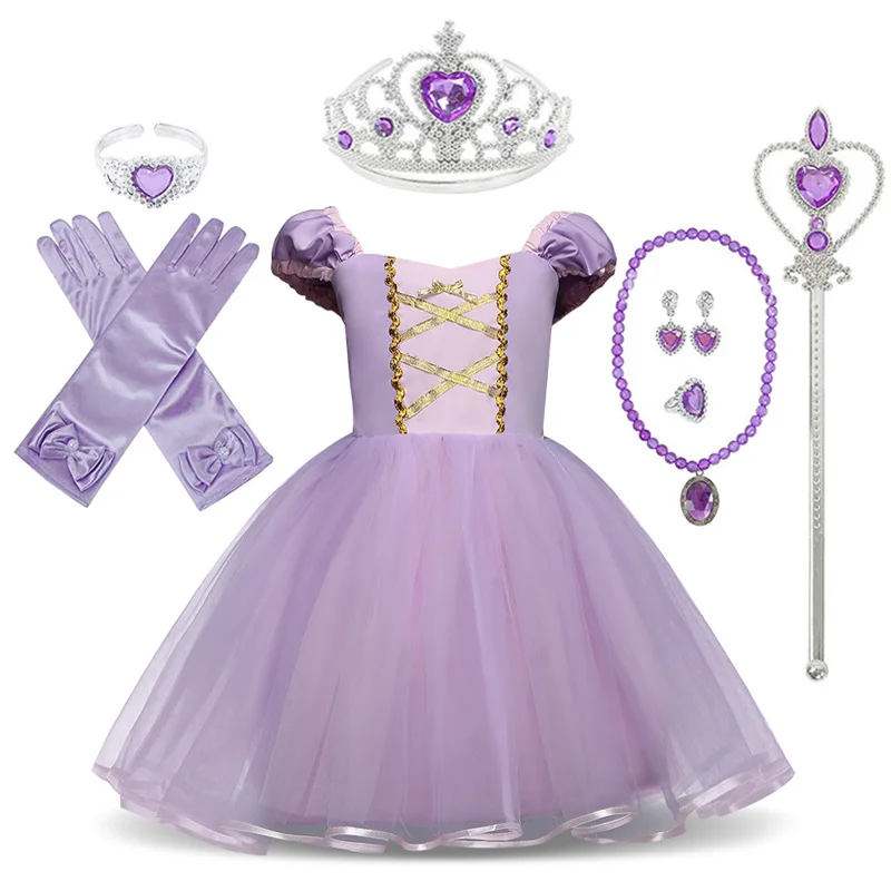 

Little Girls Rapunzel Dress Children Fantasy Cosplay Costume with Ribbons Kids Halloween Party Clothes Sofia Princess Dresses