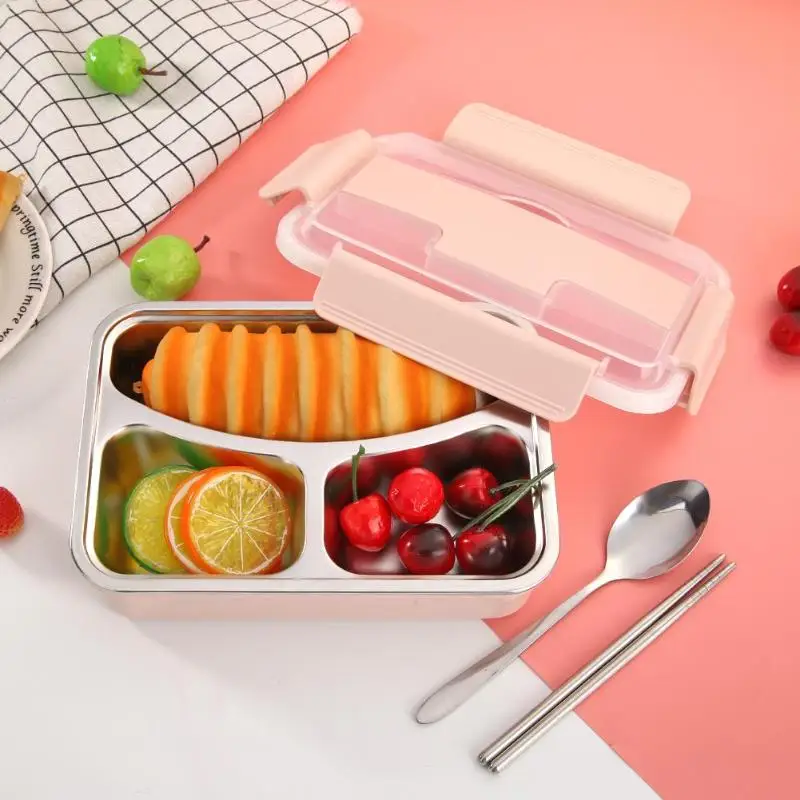 3 Grids Разделенный сетчатый Ланч-бокс из нержавеющей стали Bento box герметичный контейнер для еды Портативный Ланч-бокс наборы посуды - Цвет: 3 Grids