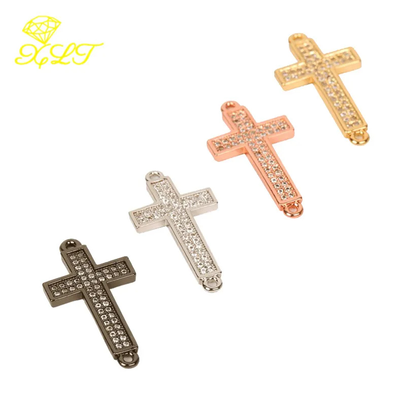 Micro-inlaid zircon double-hole prayer cross DIY handmade jewelry bracelet necklace accessories accessories 10pcs lot free shipping blank sublimation prayer beads cross jesus metal bracelet for jewelry heat transfer blank material diy