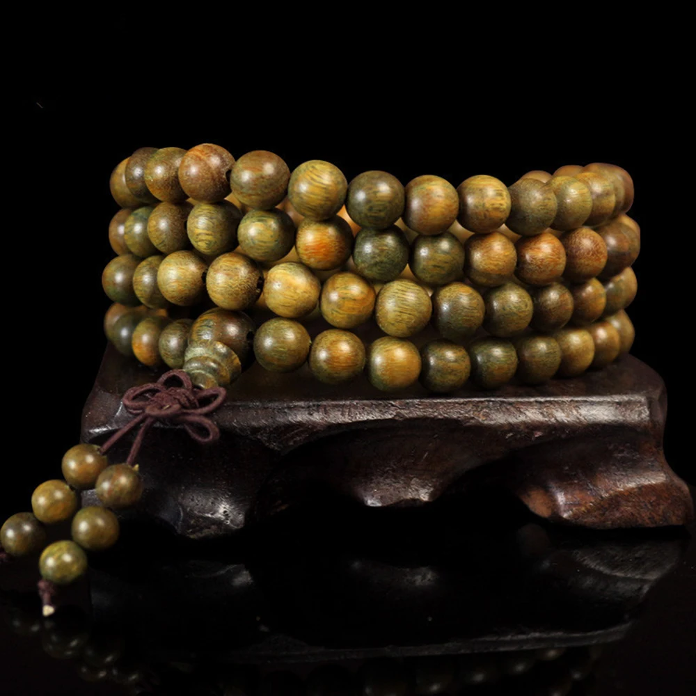 

108*8mm Tibetan Buddhist For Men Natural Green Sandalwood Prayer Malas Fashion Wooden Beaded Necklace Bracelets
