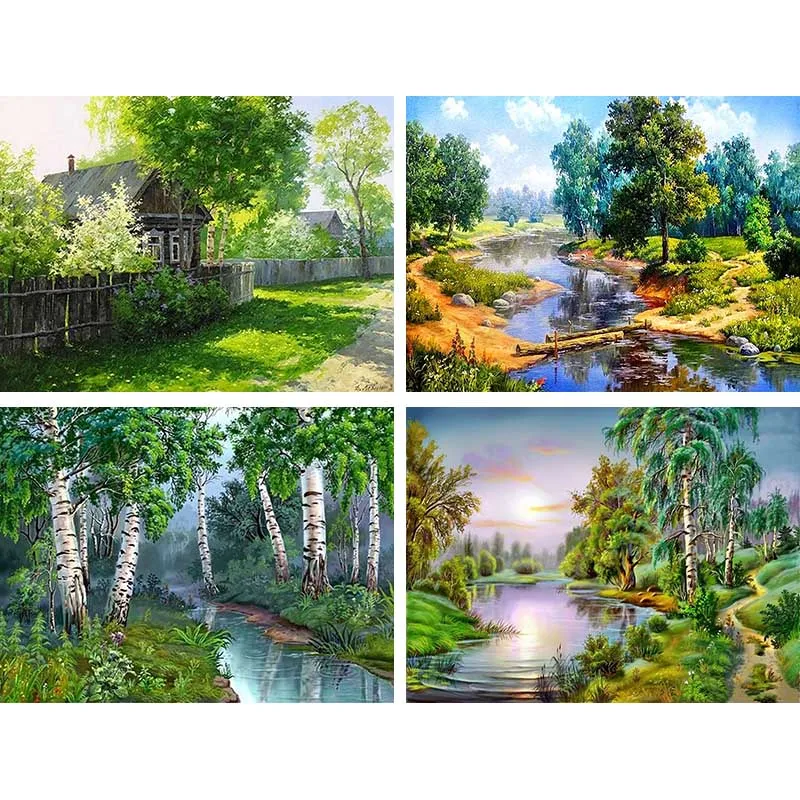 Full Drill 5d Diy Diamond Painting Scenery Houses Embroidery Path Trees Image Cross-stitch Rhinestone Home Decor F55 | Дом и сад