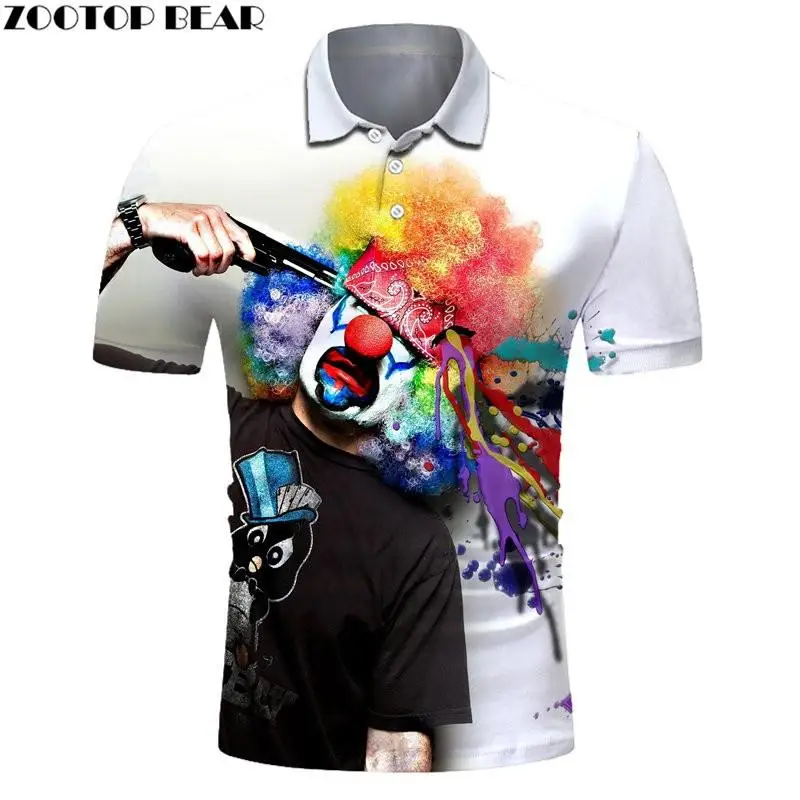 ZOOTOP BEAR 3D Printed Funny Clown Men Polo shirt Anime fit Male Tops Fashion Highly Quality Men's Short Sleeve Boys Shirt | Мужская