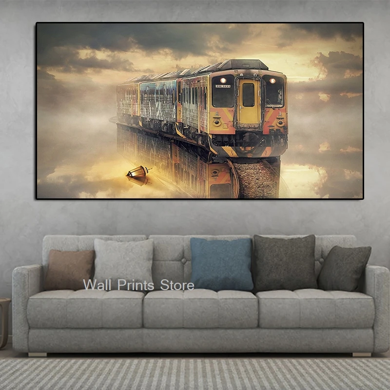 Vintage Train Posters And Prints Sunrise Amazing Landscape Canvas Painting Wall Art Pictures For Living Room Home Decor | Дом и сад
