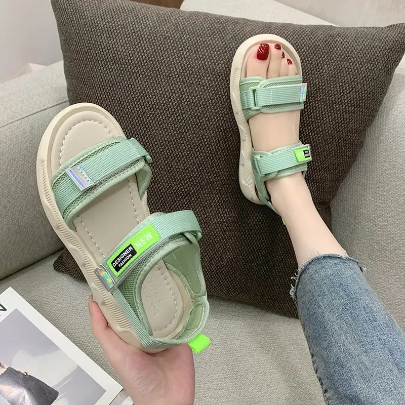 Sports sandals female ins tide 2021 summer new net red Korean version of the Velcro student flat female sandals womens shoes