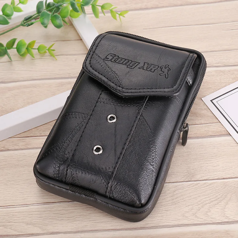 Multi-Functional Men's Construction Site Farmland Sports Bag Running Bag Leather Leather Belt Large Capacity Smoking Purse Phone