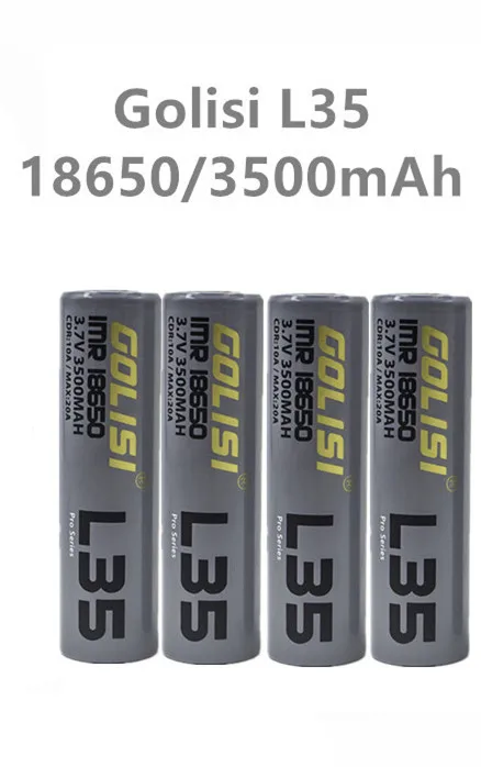 Gold 4pcs GOLISI L35 IMR 18650 3500mah 3.7V CDR 10A MAX 20A high drain E-CIG rechargeable battery for VAPE flashlight headlamp toy - Color: Gold