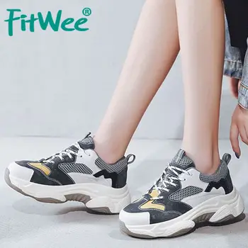 

FITWEE Women Vulcanized Shoes Real Leather Breathable Women Sneakers Cushion Casual Platform Lightweight Footwear Size 35-39