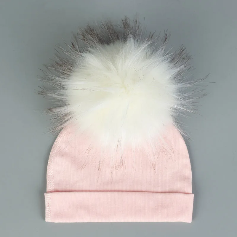 22Light Pink Детские зимние теплые шапки с ушами с помпонами для новорожденных девочек эластичный шапки осенние шапки с помпонами шляпа с загнутыми краями - Цвет: 22Light Pink