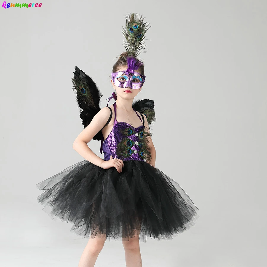 Southern wave Uganda Deluxe Mädchen Pfau Prinzessin Kostüm Kinder Pailletten Tutu Kleid mit  Maske und Flügel Kinder Karneval Party Purim Phantasie Kleid| | - AliExpress