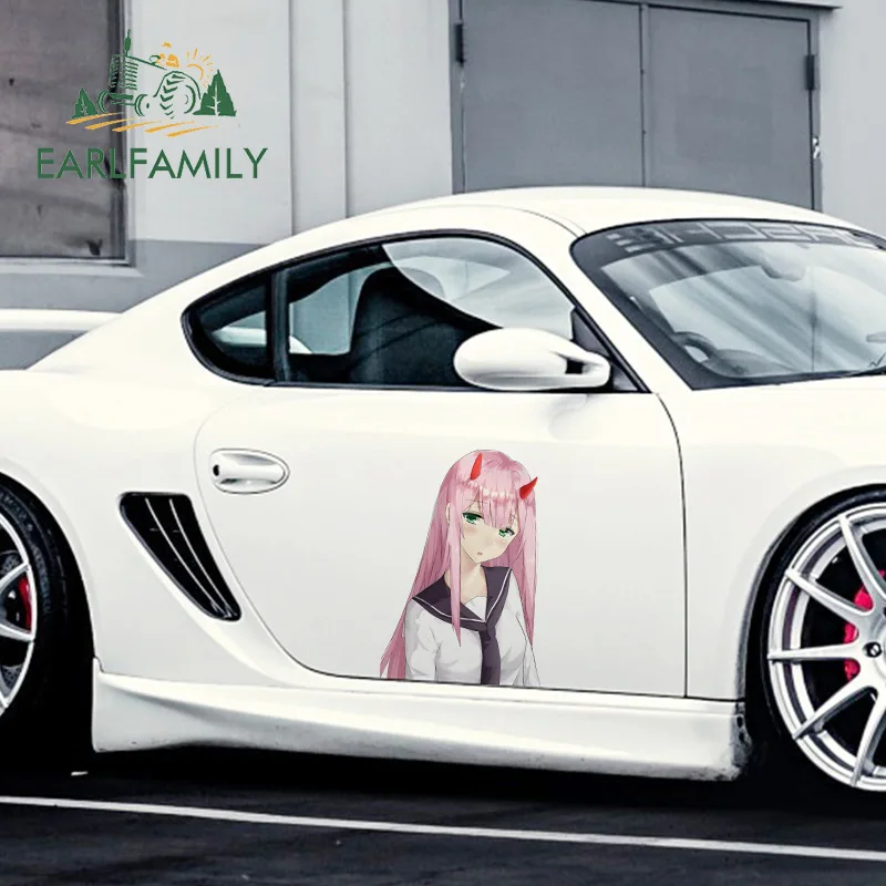 EARLFAMILY 43cm x 29.7cm For Zero Two Sunscreen Car Stickers Vinyl Material Decal Motorcycle Personality Occlusion Scratch