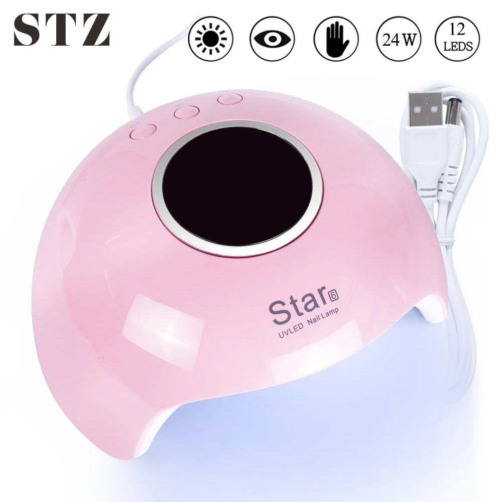 STZ 24 Вт USB Сушилка для ногтей УФ Светодиодная лампа с ЖК дисплеем мини розовый