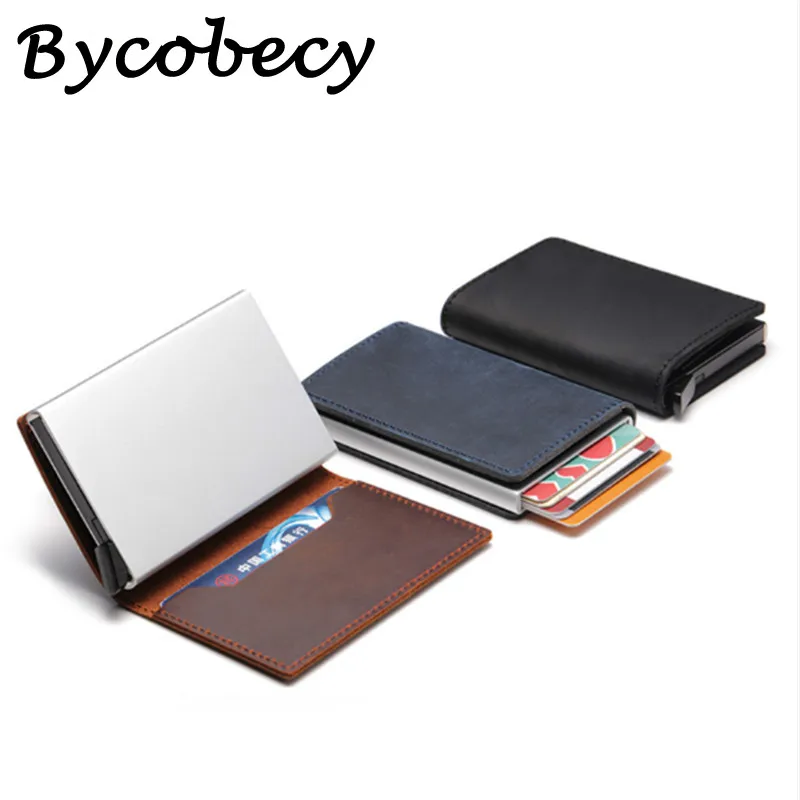 Bycobecy кошелек из натуральной кожи не сканирующий тонкий винтажный кошелек металлический блокирующий кредитный держатель для карт с RFID для дропшиппинг