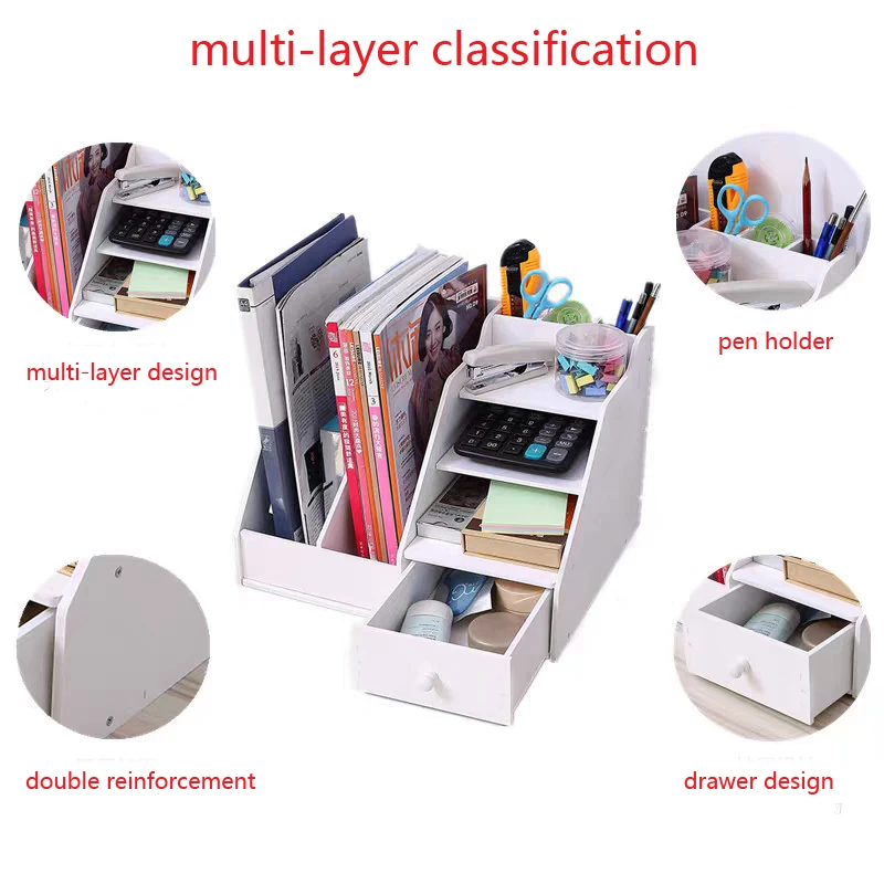 Book Magazine Holder Desk Organizer Stationery Storage Stand Shelf Rack Desktop File Rack Storage Artifact Multi-layer