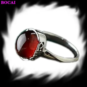 

BOCAI 2020 new s925 sterling silver couple rings inlay jewelry vintage Thai silver lady natural stone pure silver Ring for women