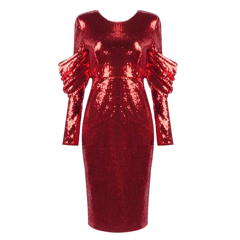 Женское платье красное с длинным рукавом блестки мода свадьба знаменитость, бутик коктейльное платье