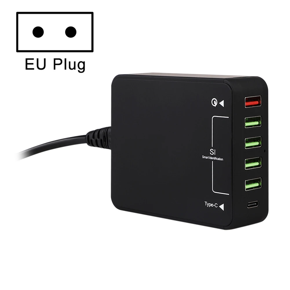 EU Plug 6 портов 60 Вт type-C usb зарядная станция настенный адаптер быстрозарядная станция Quick Charge 3,0 type C - Тип штекера: EU Plug