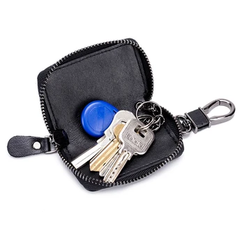 

Keychain Solid Color Key Wallet Storage Bag Car Butler Wallet Card Holder Wallet 100% Leather Male