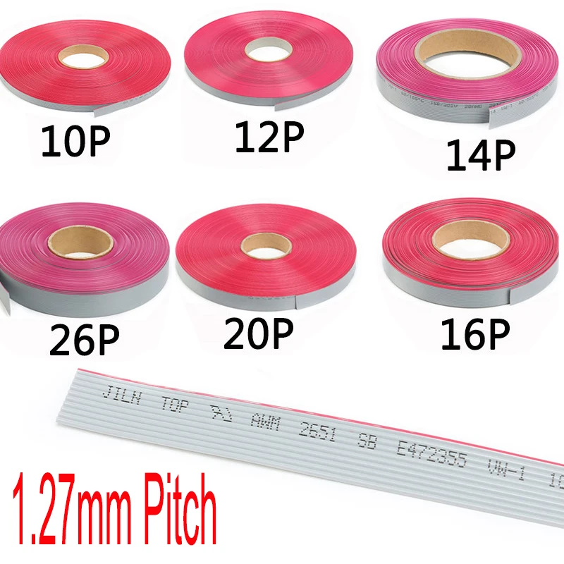 

6P/10P/12P/14P/16P/20P/40P 1.27mm PITCH Grey Flat Ribbon Cable 6/8/10/16/20/40 Pin 28AWG WIRE for IDC FC 2.54MM Connector